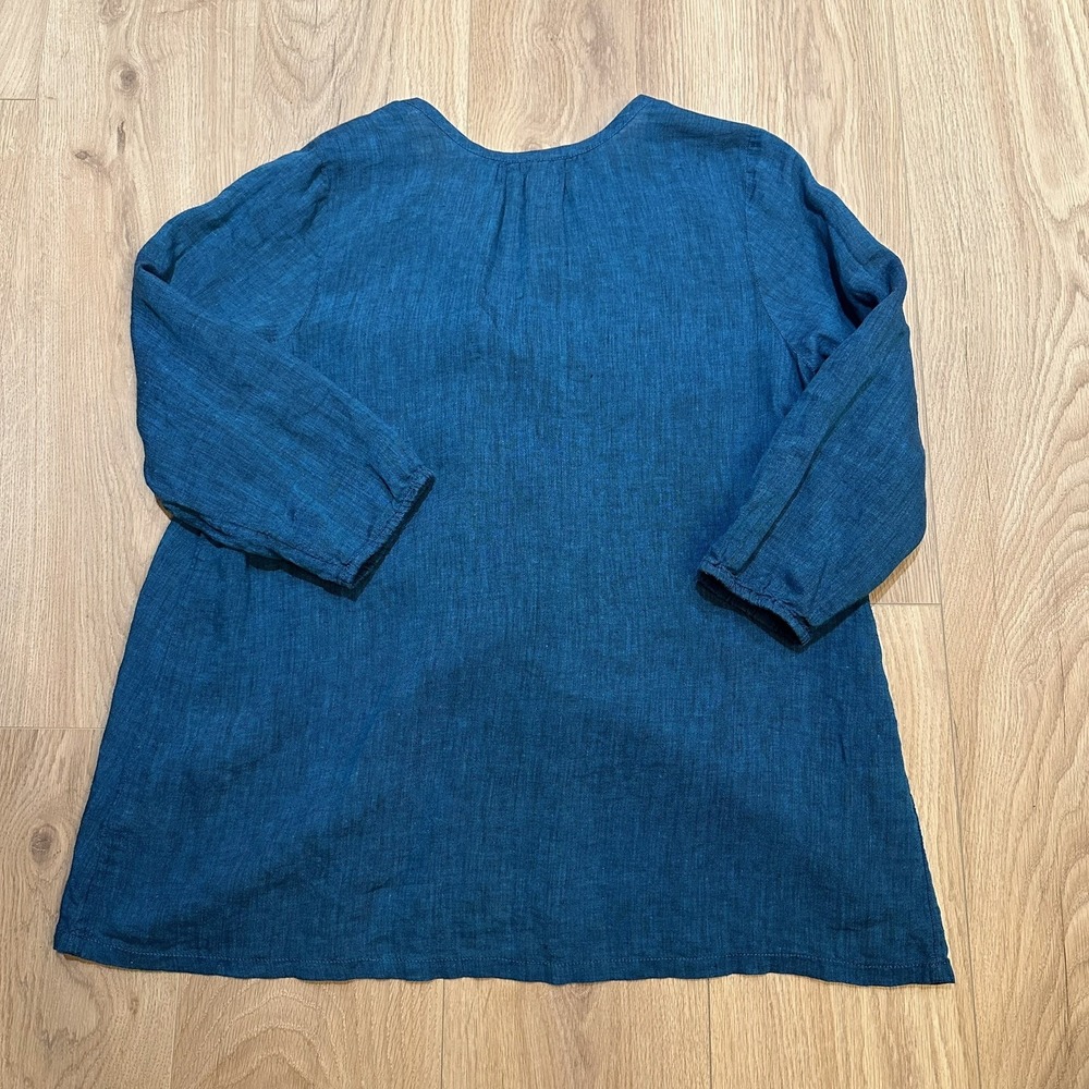 Pure Jill 100% Linen Oversized Tunic Top Blouse Blue Size M Coastal Beach - Picture 7 of 7
